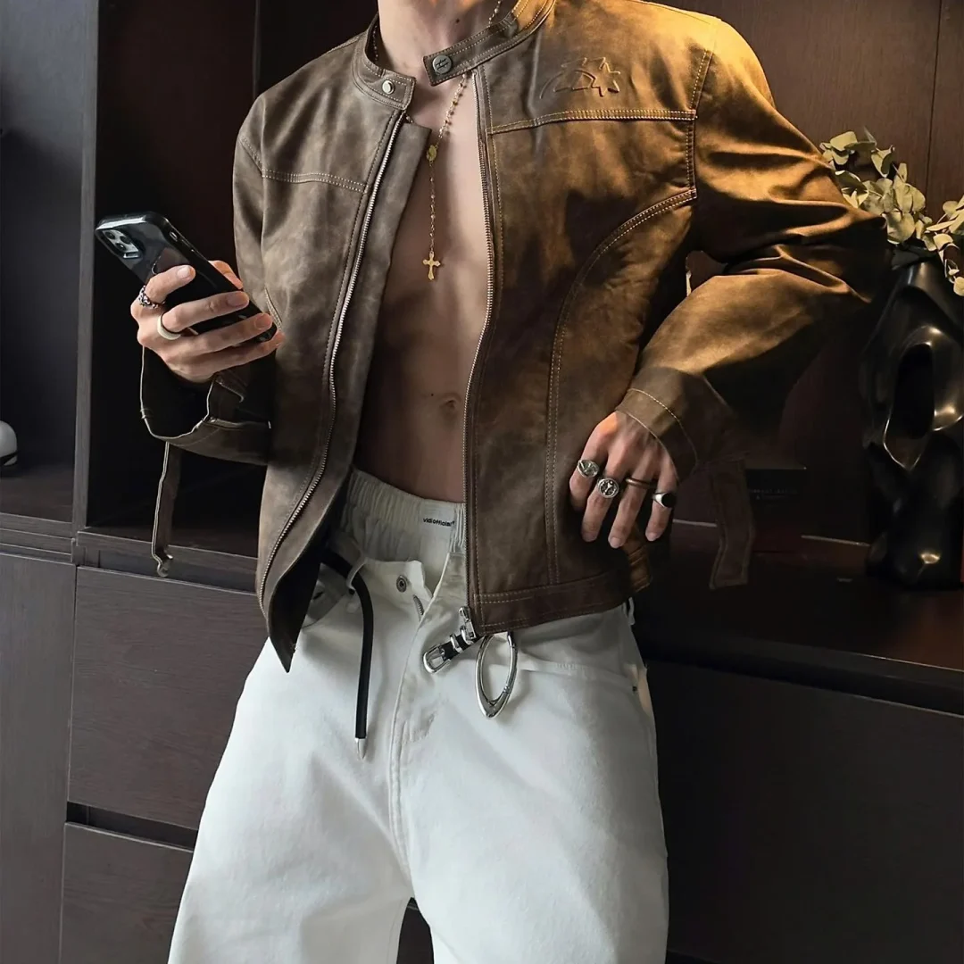 Ảnh 2 của Áo khoác da nâu loang unisex