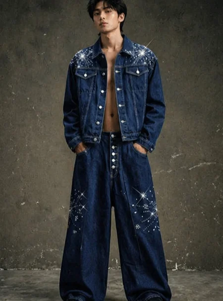 Ảnh 3 của Set jeans ống rộng đính đá