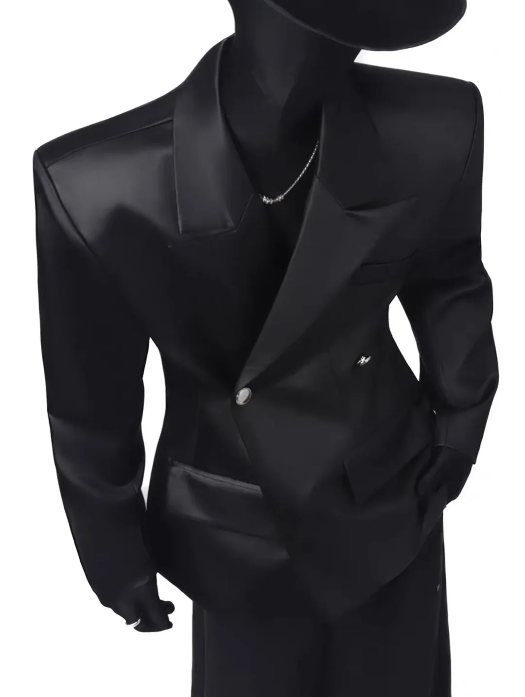 Photo 1 of Blazer nam đen vải bóng