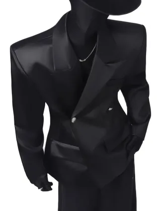 Photo 1 of Blazer nam đen vải bóng
