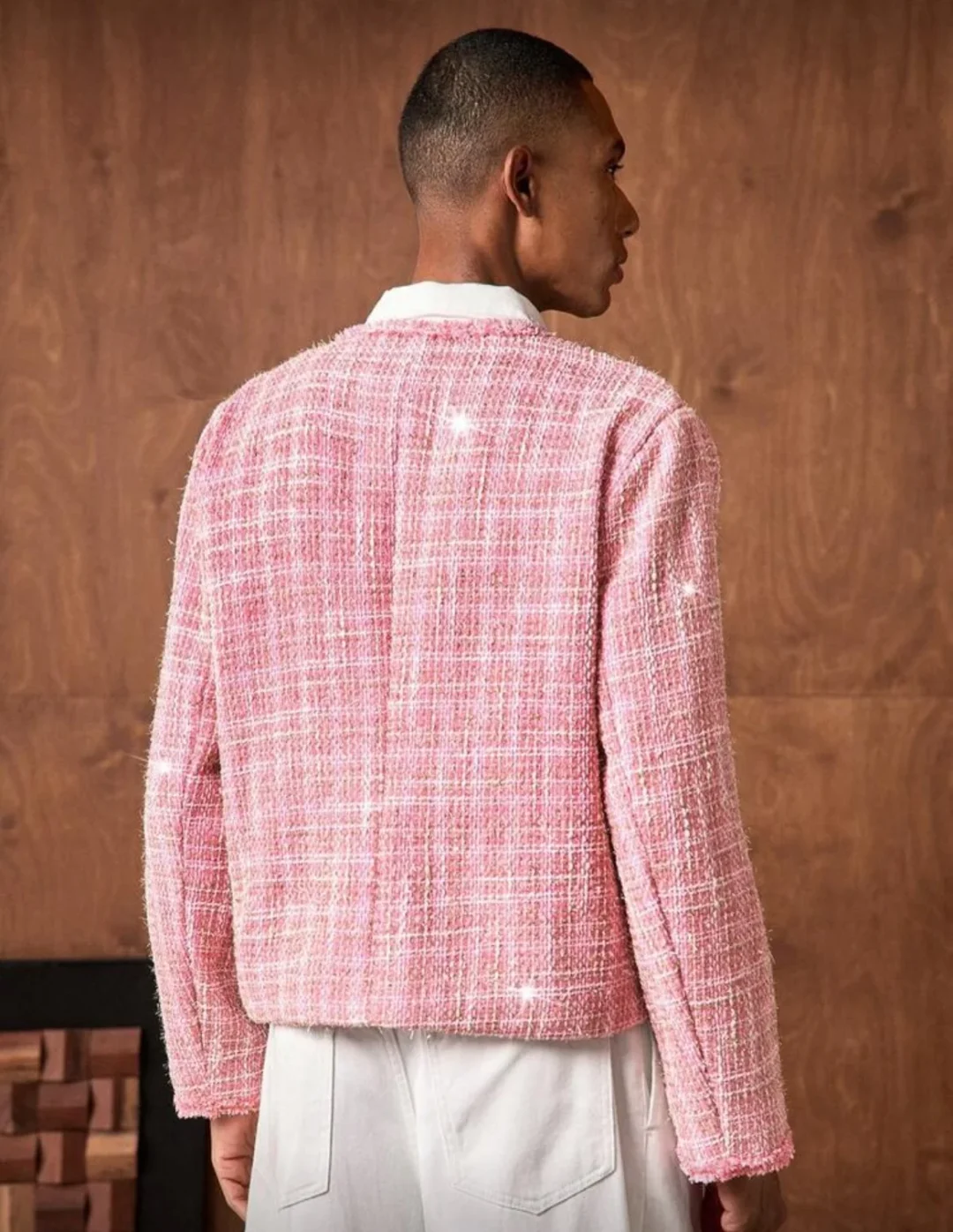 Ảnh 3 của Áo khoác tweed hồng pastel nam