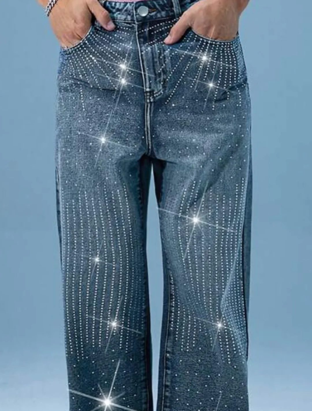 Ảnh 5 của Quần jeans đính đá ống suông nam