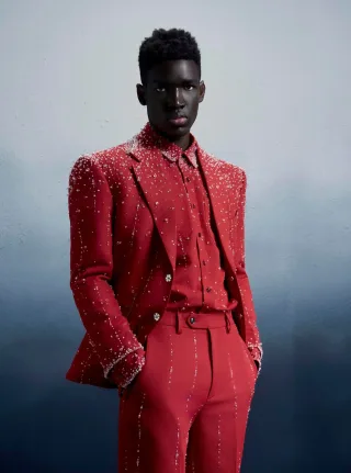 Photo 4 of Set suit đỏ đính đá nam