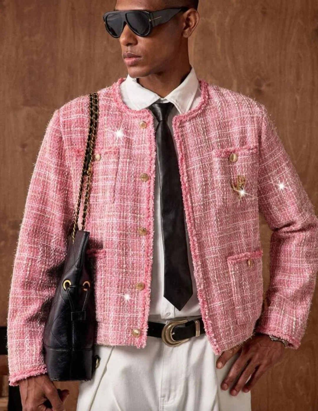 Ảnh 5 của Áo khoác tweed hồng pastel nam