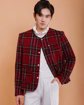 Photo 3 of Áo khoác đỏ vải tweed nam