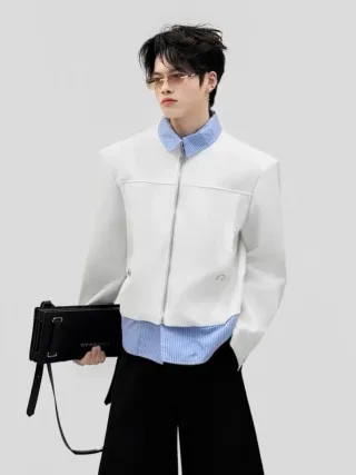 Photo 1 of Khoác trắng layer sơ mi kẻ