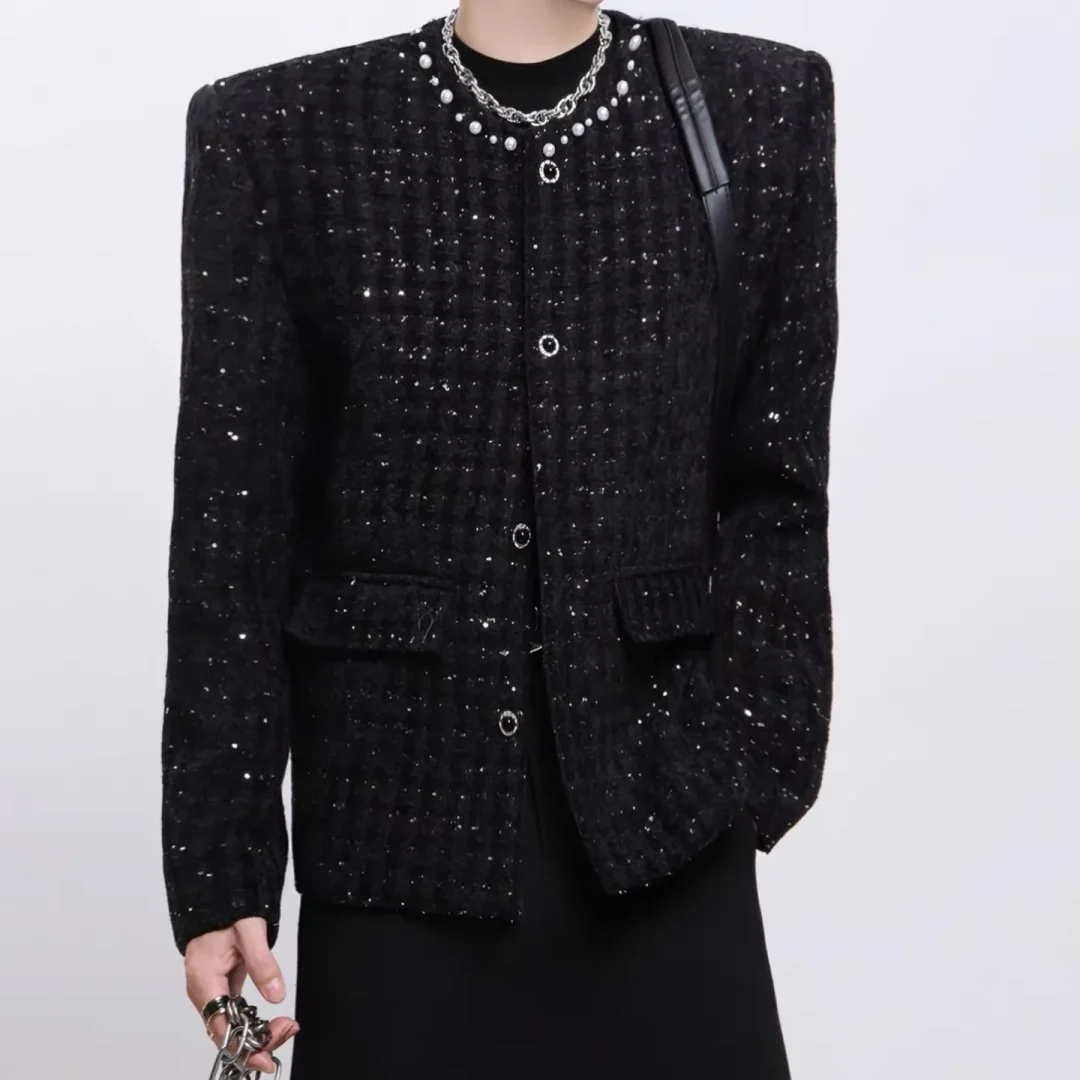 Ảnh 5 của Áo khoác vải tweet đen bling bling