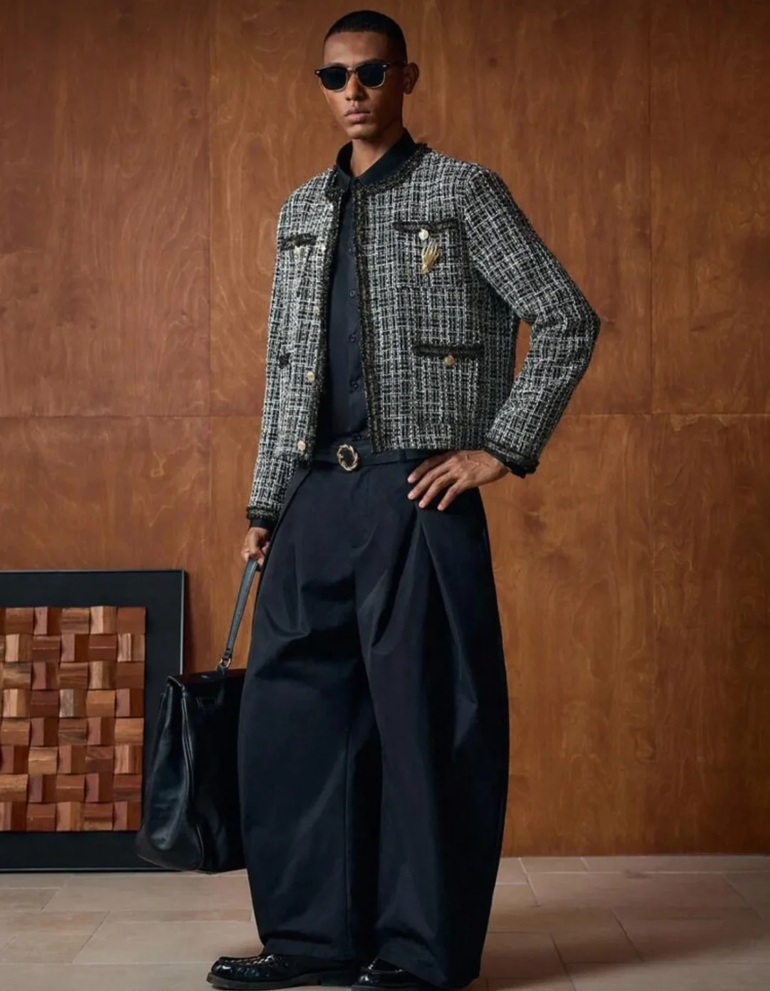 Ảnh 3 của Áo khoác tweed đen nam
