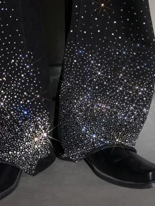 Ảnh 2 của Quần jeans đen đính đá nam