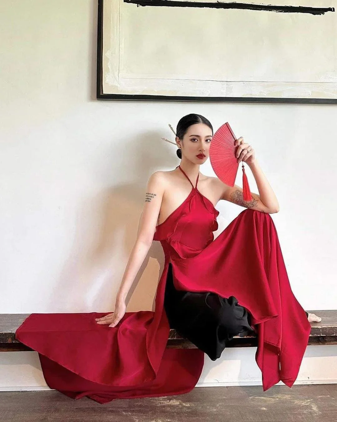 Photo 1 of Set yếm lụa đỏ