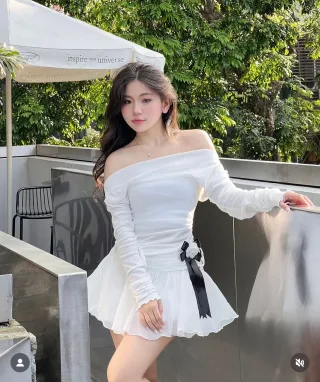 Ảnh 1 của Váy trắng trễ vai mini voan size S/M