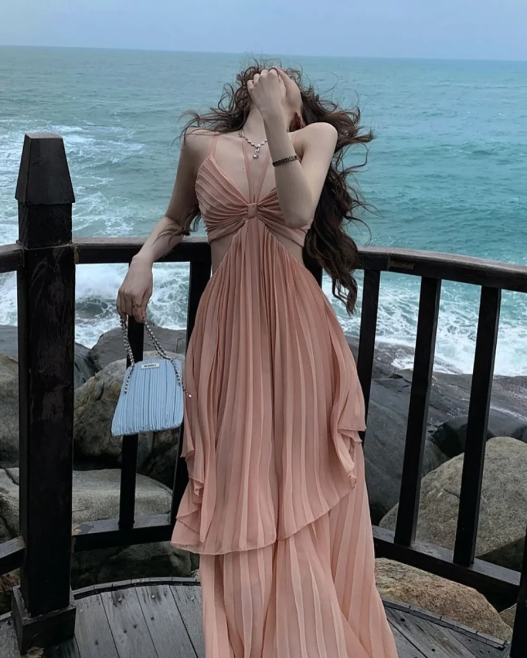 Photo 1 of Váy maxi xếp nếp hồng đào nữ
