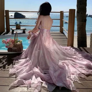 Photo 3 of Đầm maxi voan hồng cho thuê chụp ảnh