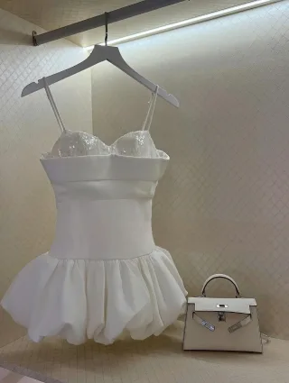 Photo 4 of Đầm trắng ngắn hai dây babydoll nữ