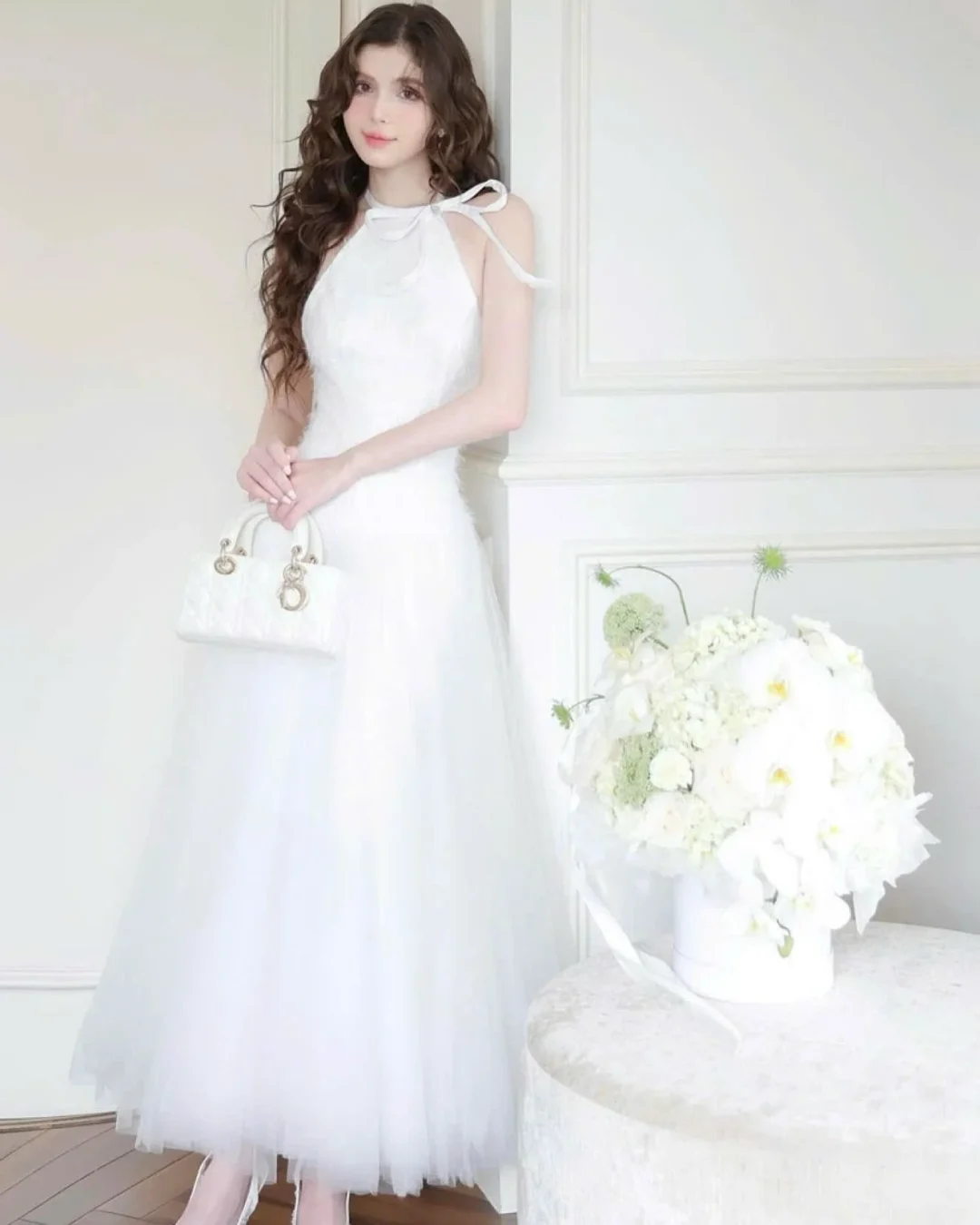 Ảnh 2 của Váy maxi trắng ren hoa xòe nữ