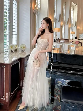 Ảnh 2 của Váy dạ hội voan trắng size S/M