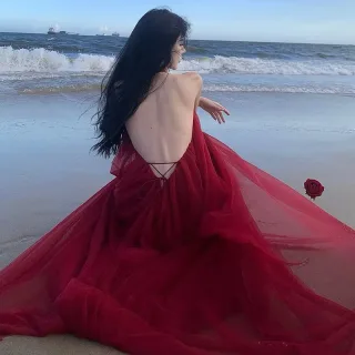 Photo 4 of Đầm maxi đỏ voan hottrend nữ