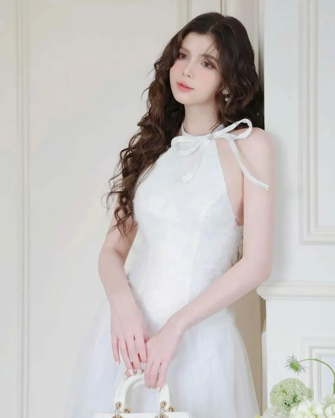 Ảnh 3 của Váy maxi trắng ren hoa xòe nữ