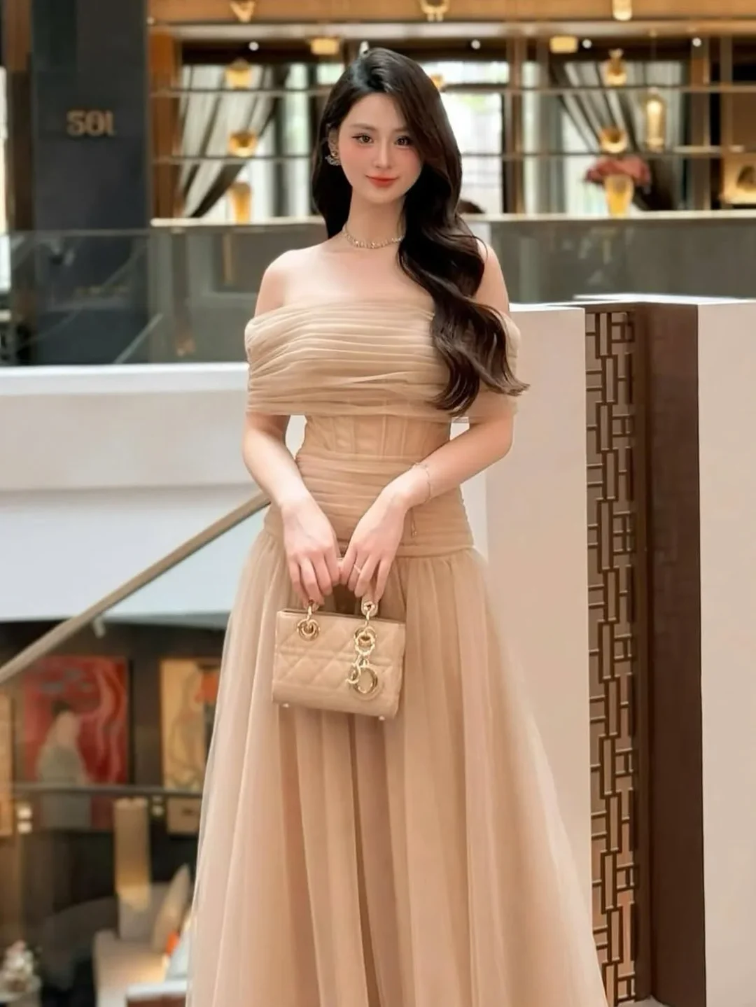 Ảnh 4 của Đầm voan trễ vai be dạ hội nữ