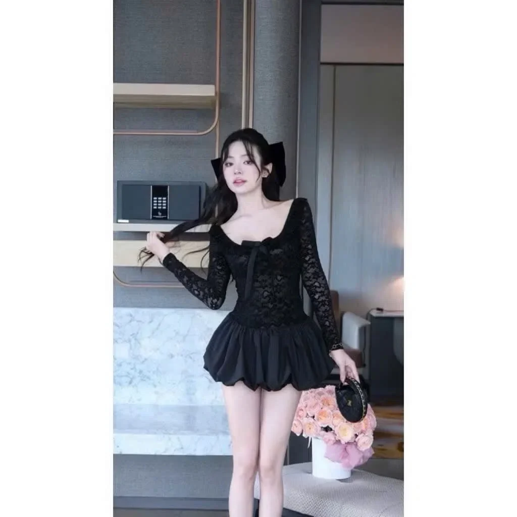 Photo 4 of Đầm ren đen mini nữ hottrend