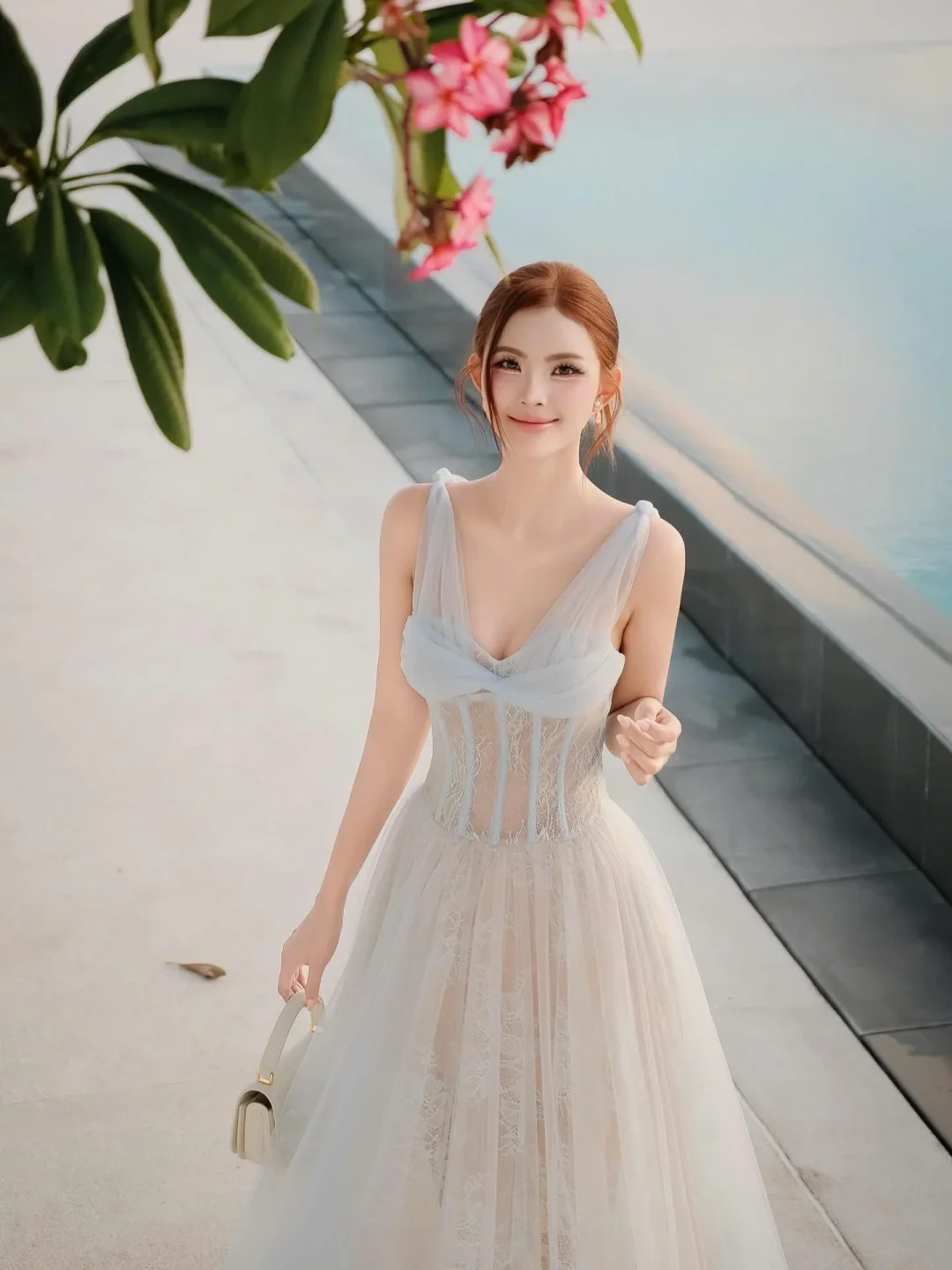 Photo 4 of Váy công chúa voan xanh nhạt nữ