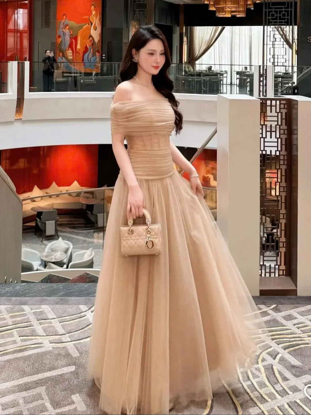 Ảnh 1 của Đầm voan trễ vai be dạ hội nữ