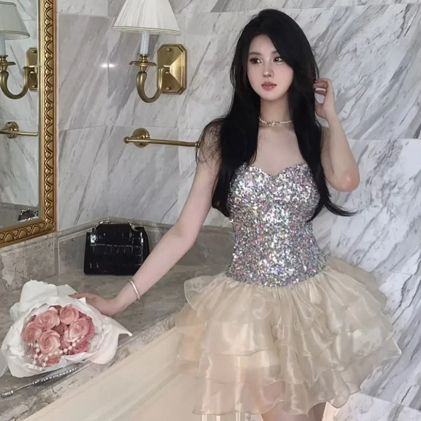 Photo 6 of Váy cúp ngực sequin bồng bạc size M