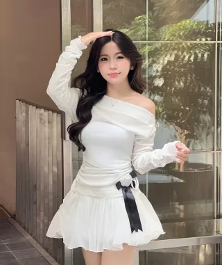Ảnh 2 của Váy trắng trễ vai mini voan size S/M