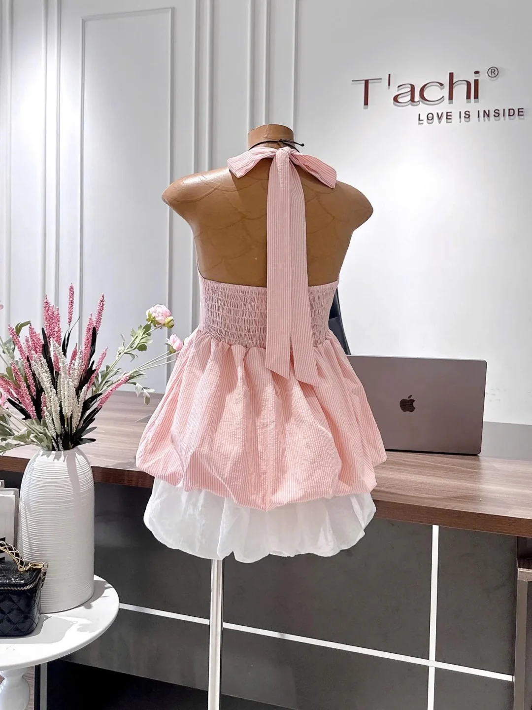 Photo 10 of Set áo yếm caro hồng trắng babydoll nữ