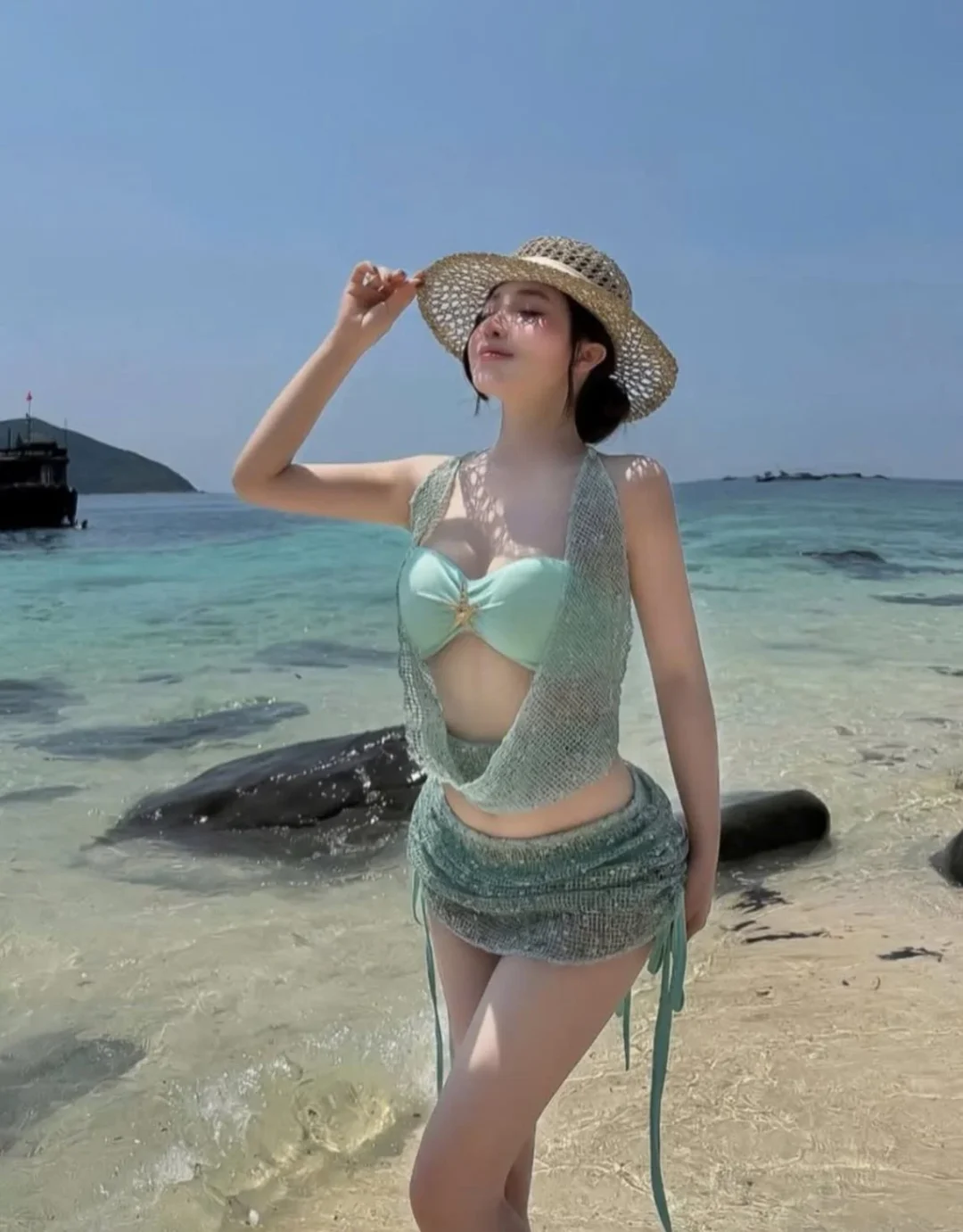 Photo 4 of Bộ bikini lưới mint nữ size S/M/L