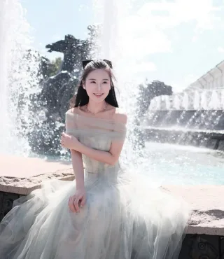 Ảnh 3 của Váy voan lệch vai trắng vintage nữ