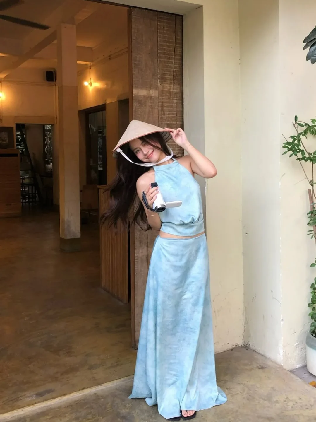 Photo 6 of Set croptop váy maxi loang xanh nữ