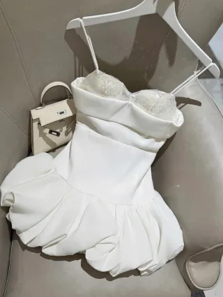 Photo 3 of Đầm trắng ngắn hai dây babydoll nữ