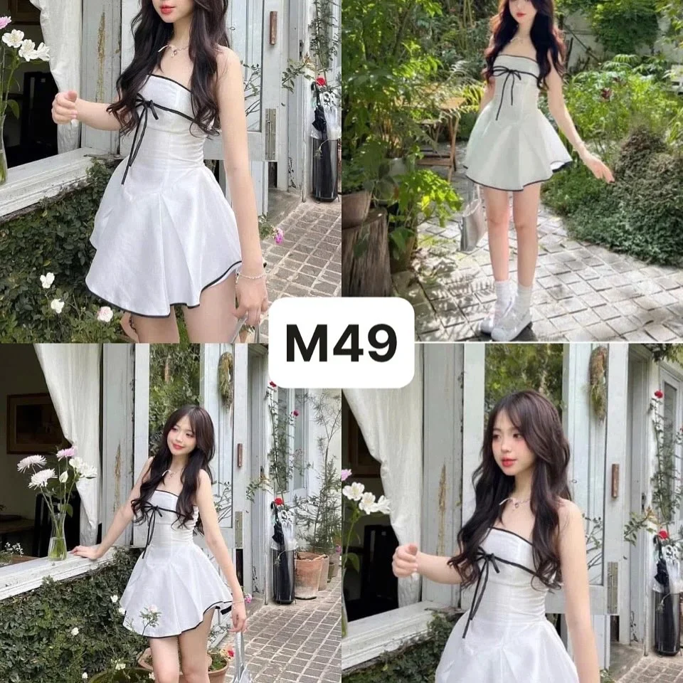 Ảnh 5 của Đầm trắng ngắn cột nơ đen nữ tính