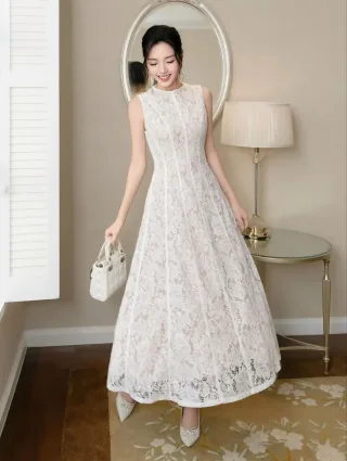 Photo 2 of Váy ren trắng midi không tay nữ