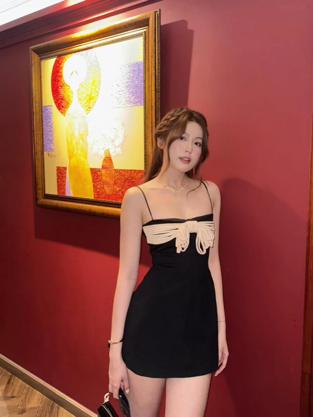 Photo 7 of Váy mini đen nơ ngực nữ size S