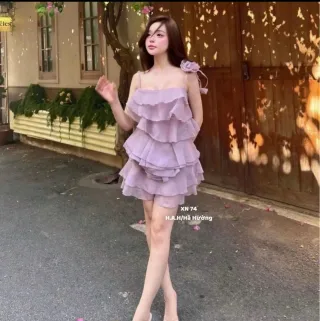 Ảnh 1 của Set áo hai dây bèo nhún tím nữ