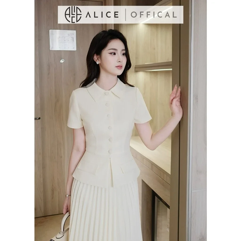 Ảnh 4 của Set áo peplum kem chân váy xếp ly nữ