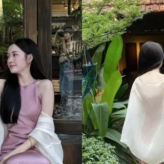 Photo 1 of Váy satin hồng kèm áo khoác voan nữ