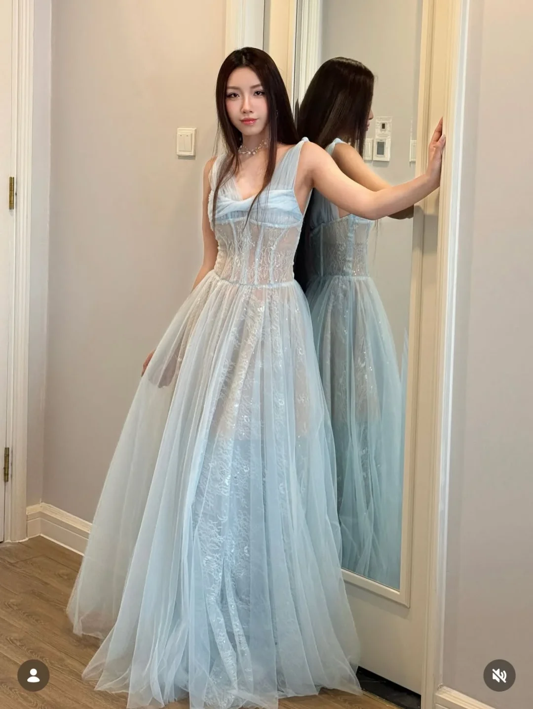 Ảnh 1 của Váy công chúa tulle xanh nhạt nữ