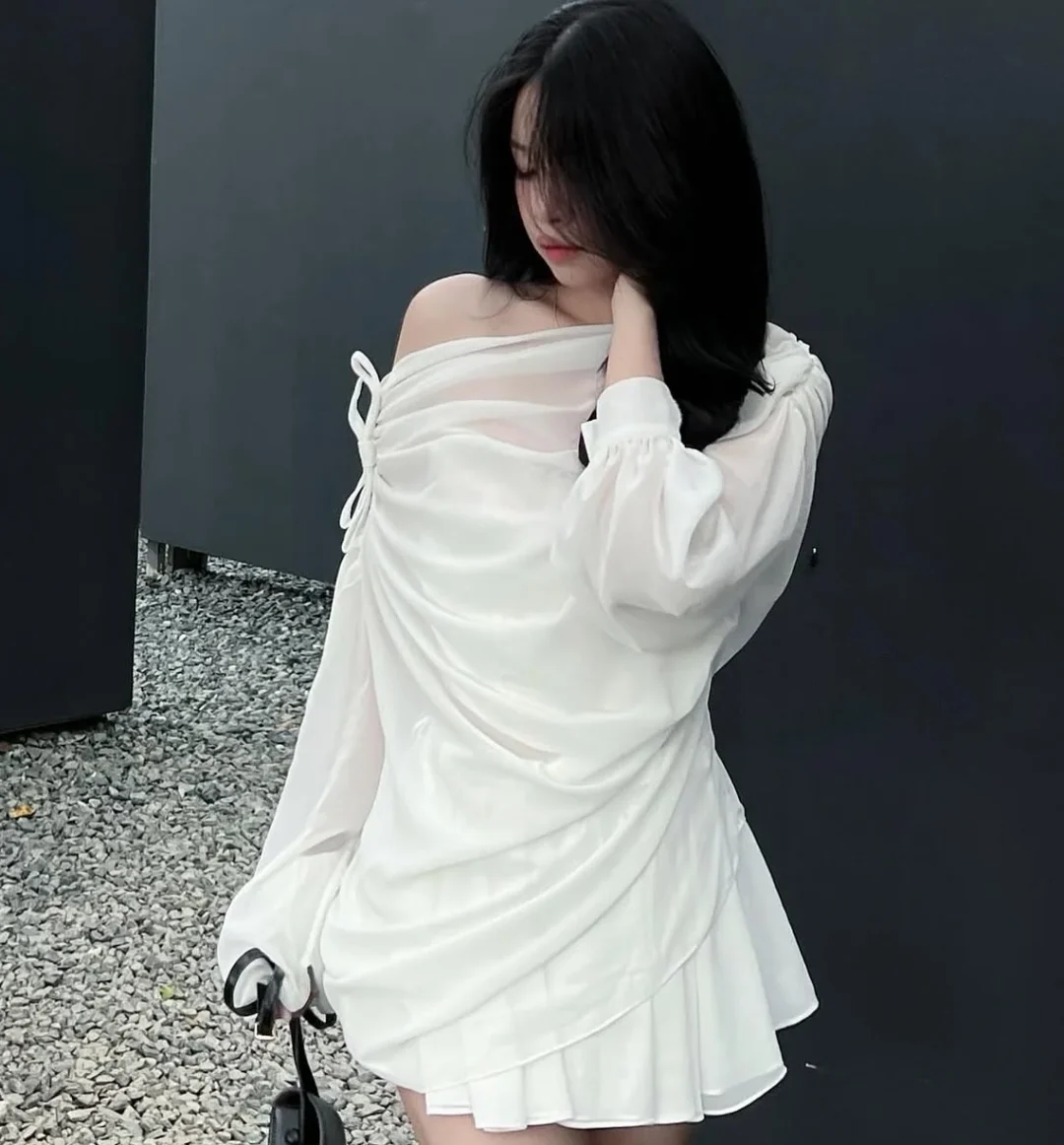 Photo 3 of Set áo váy trắng trễ vai size S M