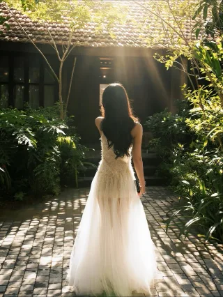 Ảnh 2 của Váy tiệc ren trắng dài nữ size S M
