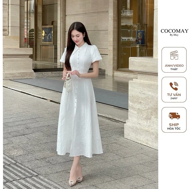 Ảnh 2 của Đầm midi trắng tay phồng nữ