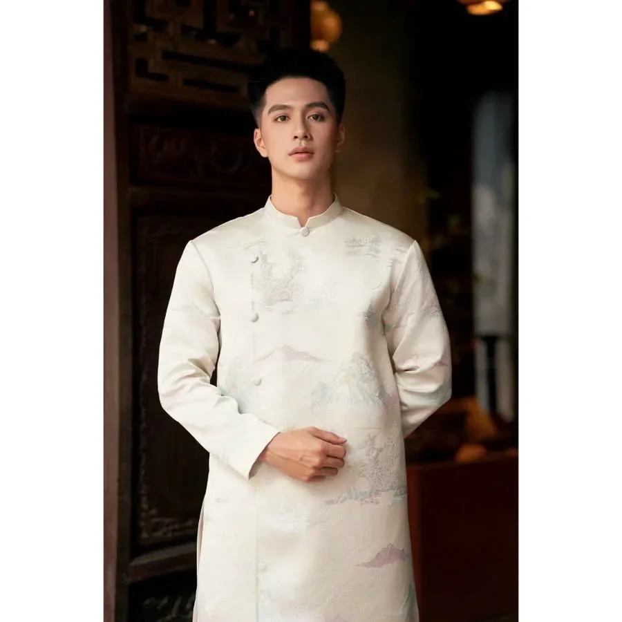 Ảnh 1 của Áo dài nam lụa trắng kem truyền thống