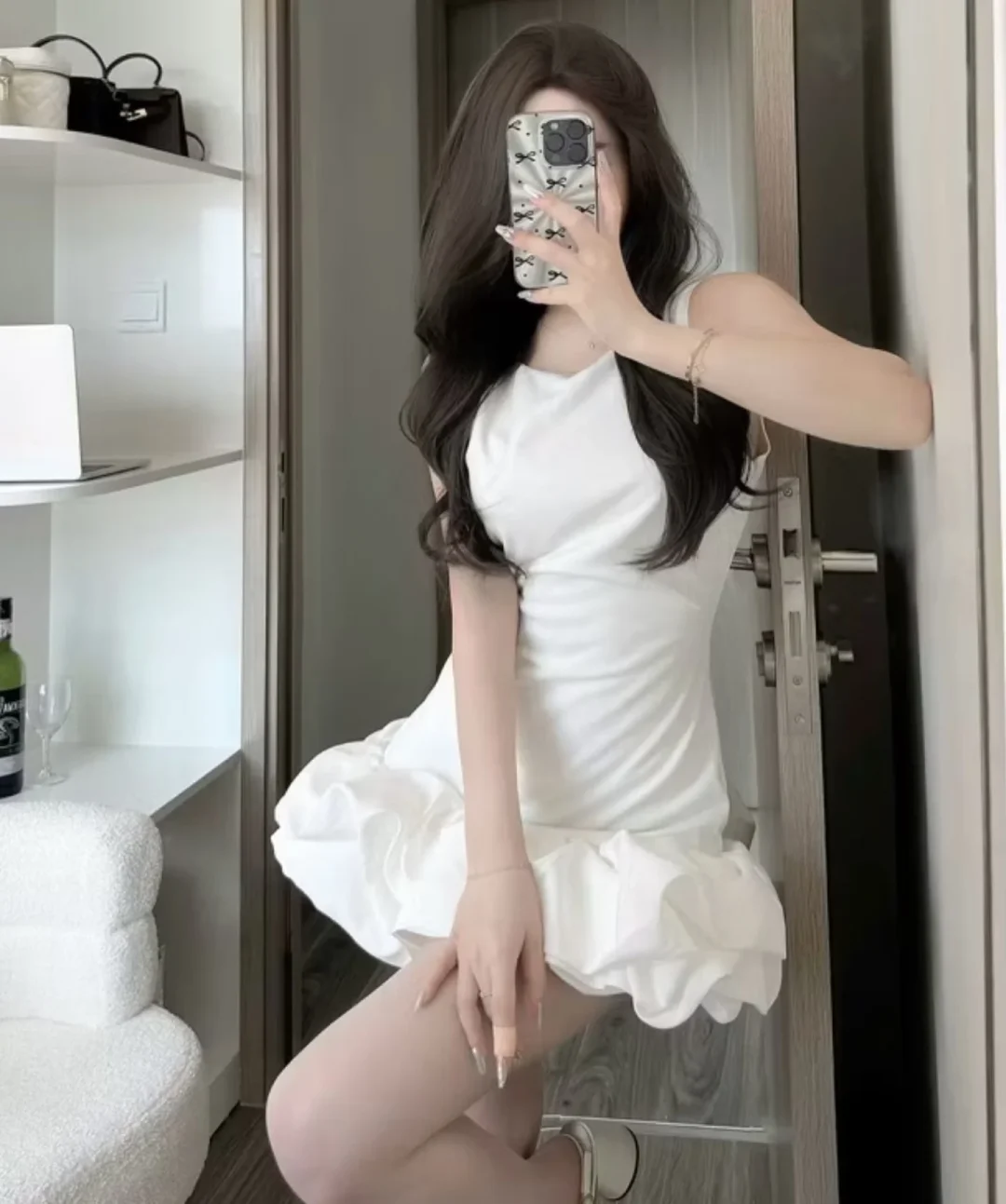 Photo 3 of Váy mini trắng bèo nhún nữ DN48