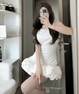Photo 3 of Váy mini trắng bèo nhún nữ DN48