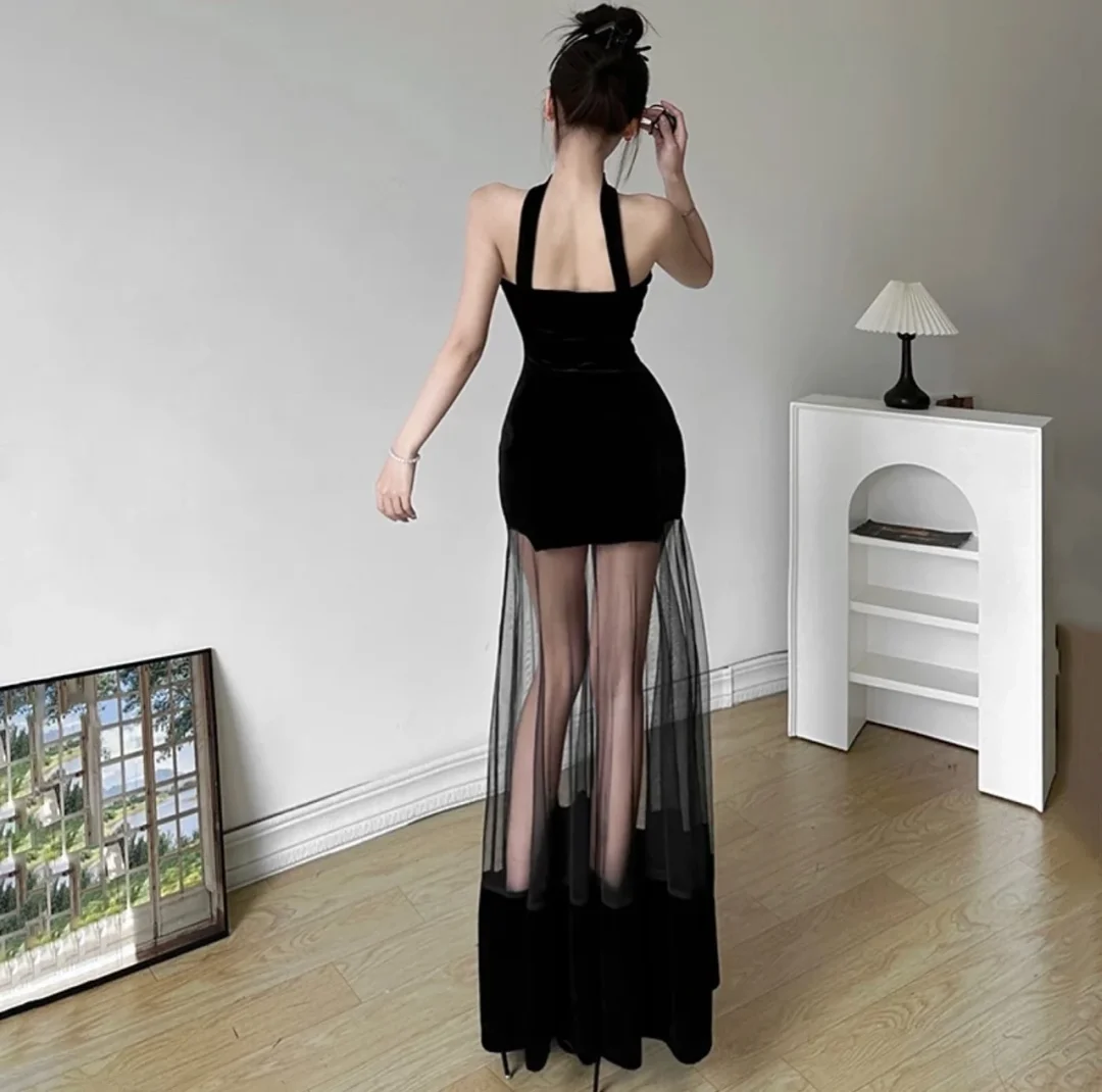 Ảnh 3 của Váy nhung đen cúp ngực đuôi tulle DD20