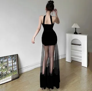 Ảnh 3 của Váy nhung đen cúp ngực đuôi tulle DD20