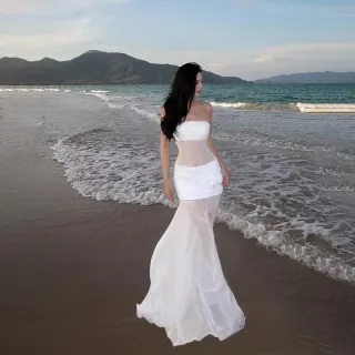 Ảnh 4 của Váy maxi trắng strapless thuê chụp ảnh
