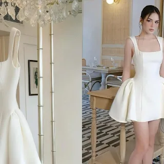 Photo 1 of Đầm trắng cổ vuông ngắn nữ hiện đại
